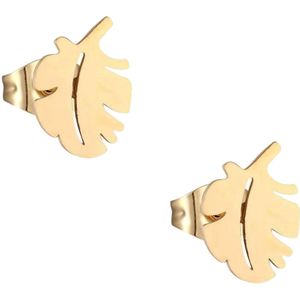 Aramat jewels - Zweerknopjes- oorbellen blaadje goudkleur- staal 9mm x 7mm-oorstekers - oorknopjes - oorstuds -RVS oorbellen - blaadjes oorbellen - goudkleurige oorstekers -oorbelletjes - dames oorbellen - mannen oorbellen - cadeau