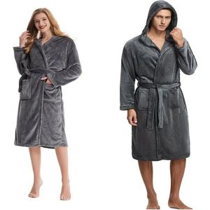 Livano Badjas - Fleece - Katoen - Badstof - Sauna - Hamam - Wafel - Bathrobe - Duster - Ochtendjas - Kimono - Grijs Heren