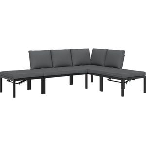 vidaXL - 4-delige - Loungeset - met - kussens - aluminium - zwart