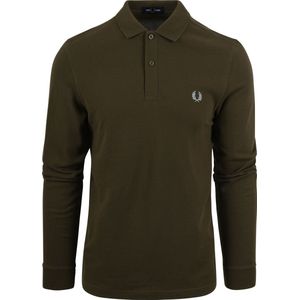 Fred Perry - Longsleeve Polo Donkergroen - Modern-fit - Heren Poloshirt Maat XXL