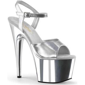 Pleaser - ADORE-709 Sandaal met enkelband, Paaldans schoenen - Paaldans schoenen - 39 Shoes - Zilverkleurig