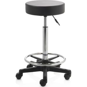 ZenGrowth ergonomische tabouret met hoge gasveer zwart - Kapperskruk op zachte wielen – Met voetring – Tabouret - In hoogte verstelbaar