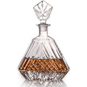 Glazen karaf met luchtdichte geometrische afdichting - Whiskykaraf voor wijn, Bourbon, cognac, sterke drank, sap, water, mondwater, loodvrij glas (650 ml)