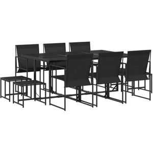vidaXL Tuinset - Tuinsets - Loungeset - Tuintafel - 11-delige Tuinset textileen zwart