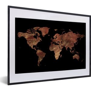 Fotolijst incl. Poster - Wereldkaart - Rood - Goud - 60x40 cm - Posterlijst