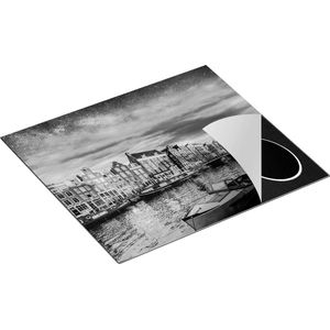 Chefcare Inductie Beschermer Amsterdamse Gracht in de Nacht met Sterren - Zwart Wit - 60x55 cm - Afdekplaat Inductie - Kookplaat Beschermer - Inductie Mat