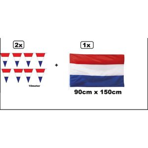 2x Vlaggenlijn Holland (3 kleur) 10 meter + Luxe vlag Holland 90cmx 150cm - Thema feest Koningsdag EK Voetbal festival oranje evenement verjaardag