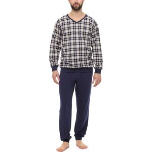 Timone Heren Pyjama - Lang mouwen – Lang broek - Katoen – Geruit1 Marine – L - TI-TI30-107-PJ