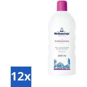 Melkmeisje - Bad & Douche - Pioenroos Geur - Verzorgend & Hydraterend - 2000 ml - Voordeelverpakking - 12 stuks