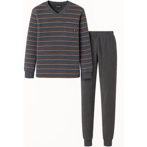 Outfitter - Badstof Heren Pyjama - Grijs Gestreept - Maat L