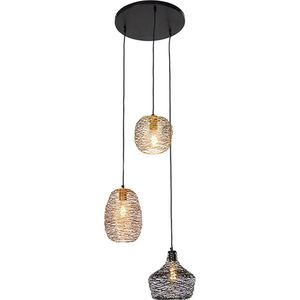 QAZQA sarella - Design Hanglamp eettafel - 3 lichts - Ø 52 cm - Zwart Goud - Woonkamer | Slaapkamer | Keuken