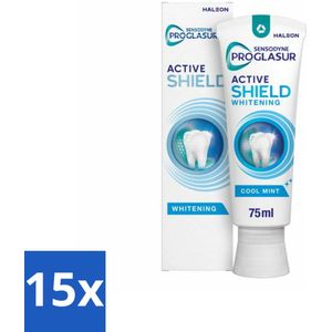 15 x Sensodyne - Tandpasta - ProGlasur Active Shield - Whitening - Witmakend - 75 ml - Gevoelige Tanden - Glazuurbescherming - Witte Tanden - Tandpasta - Whitening