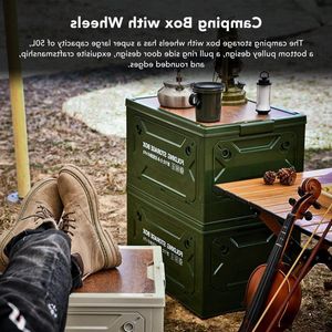 Opvouwbare Campingopbergdoos 50 L - Grote Capaciteit - Sterke Draagkracht - Trekring - Houten Deksel - Picknick - OD Groen .