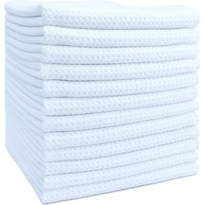 Theedoeken van microvezel - wafelstructuur - wit - 41 x 71 cm - 12 stuks - Premium Kwaliteit
