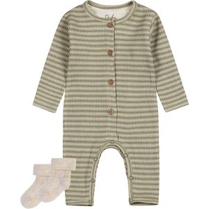 Dirkje - Noppies - Boxpak lichtgroen gestreept - 1 paar sokjes taupe met werkje - Maat 62