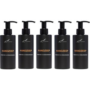 Handzeep Sweet Orange & Cedarwood 300 ml - met pomp - zwarte fles - set van 5 stuks - Voordeelverpakking