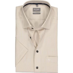 OLYMP comfort fit overhemd - korte mouw - structuur - beige met wit gestreept (contrast) - Strijkvrij - Boordmaat: 41