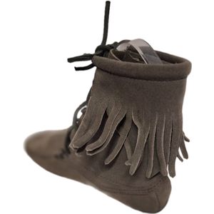 MINNETONKA-MOCASSIN-HALF HOOG-SINGLE FRINGE-GREY-37