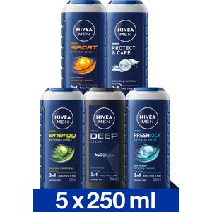 NIVEA MEN Douchegel Mix Set - 5 Unieke NIVEA MEN Geuren - 5 Stuks - Voordeelverpakking