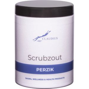 Scrubzout Perzik in handige pot - 1250 gram - met zwarte deksel - Hydraterende Lichaamsscrub