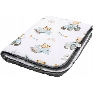 Dubbelzijdig babydekentje 75x100cm met Tractoren - Katoen & Minky