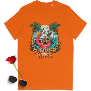 Grappig zomer t shirt - Summer Vibes - Leuk zomer tshirt vrouwen en mannen - Zomer t-shirt heren dames - Unisex maten: S M L XL XXL XXXL - t-Shirt kleuren: wit, zwart, oranje en blauw.