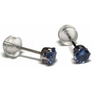 Aramat jewels ® - Zirkonia zweerknopjes rond 4mm oorbellen saffier blauw chirurgisch staal