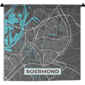 Wandkleed - Wanddoek - Plattegrond - Roermond - Grijs - Blauw - 60x60 cm - Wandtapijt - Stadskaart