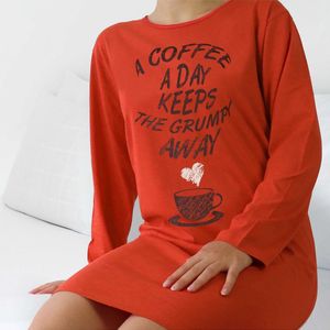 Temptation Dames Nachthemd - Bigshirt - Lange Mouw - Oranje - Maat S