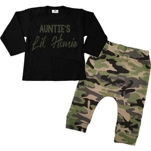 Babypakje-unisex-geboortepakje-Auntie's lil homie-Maat 74-zwart-camouflage print-zwart-camouflage print