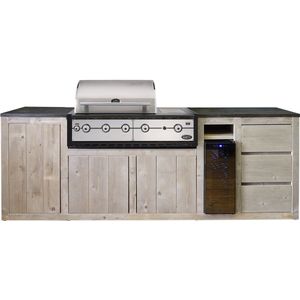 Outside Meubelen | Buitenkeuken - Malang | Boretti Ligorio Top BBQ | Wijnkoeler | Natuursteen blad | Steigerhout | Tuinmeubelen