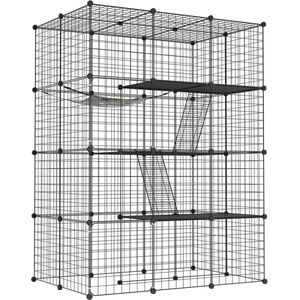 Aufun metalen buitenren met deur, tralieren voor konijnen, cavia’s, puppy’s en kleine dieren, zwart, 146 x 110 x 74 cm, 4 kolommen 3 lagen
