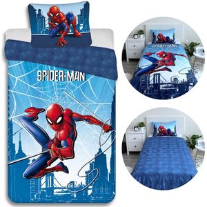 MARVEL - Spider-Man - Kinderbeddengoed - Blauw - Katoen 140x200cm - OEKO-TEX