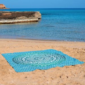 XXL Strandlaken 220 x 235 - Extra groot vakantie Strandkleed - Picknick Kleed- Lichtgewicht 100% Duurzaam Katoen - Groen Ombre - (Groen & Wit) - Boho Ibiza Mandala - Sneldrogend kleed