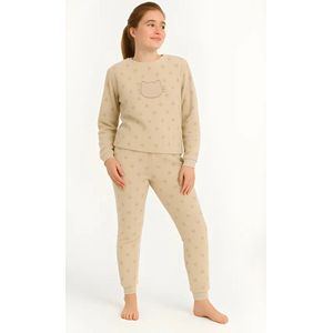 Cocodream fleece pyjama kind meisjes - Cats - 176 - Creme
