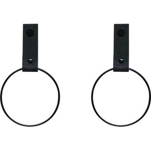 SETPRIJS - 2x Leren Handdoekrings-sZWART - maat S (handdoekhanger - handdoekhaakje)