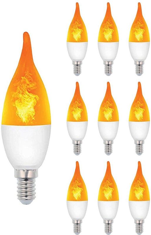 VITO LED Vlam-Effect Kaarslamp E14 - 3W (vervangt 15W) - 120lm - 1400K Amber - 230V - Realistisch Vlamlicht - 10 stuks