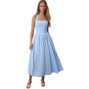Trendyol Gele Halternek Wijde Poplin Maxi Geweven Jurk Twoss25El00881