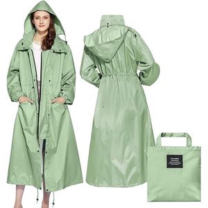 Stijlvolle lange regenjas, uniseks, volwassenen, regenponcho met waterdichte zak met klep, capuchon, trekkoord, regenkleding, regencape, regenjas, dames en heren., groen, XXL