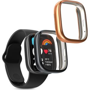kwmobile 2x Smartwatch Hoesjes - Geschikt Voor Xiaomi Redmi Watch 3 Active - Zwart/Roségoud - Silicone