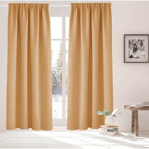 HOOMstyle Gordijnen - Set van 2 - Verduisterend - Plooiband - 140x270cm (2x) - Haver / Oker