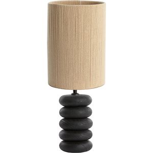 Budongo Tafellamp hout zwart + kap créme d:25cm - Landelijk - Light & Living