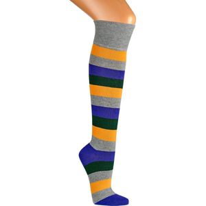 2 Paar unisex top kwaliteit katoenen kousen – naadloos – zonder elastiek – gele en blauwe strepen – maat 35/38