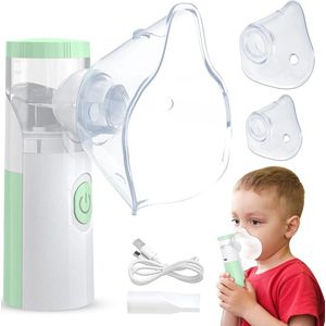 Inhalator Apparaat - Stille Vernevelaar voor Kinderen en Volwassenen - Met 2 Maskers en Draagbare Opzetstukken - Voor Thuisgebruik en Reizen - Medische Inhalator Set - Voor Gezinnen en Astmapatiënten - Vernevelaar - Wit/Blauw - 1 Set
