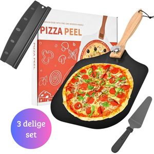 Janse® Pizzaschep en snij set - Pizzaschep - Pizza cadeau set - Pizzasnijder - Pizza mes - Pizzaspatel - Kerst cadeau - Oven gereedschap - Bbq tools - Keukengerei - Steenoven - Pizzaoven