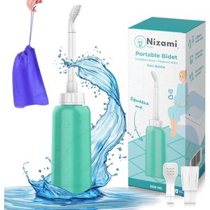 Nizami Mobiele Bidet - Peri Bottle - Vaginale Douche - 500ML - Groen - Incl. Reiszakje & 2 Sproeikoppen