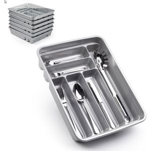 Bestekbak/bestekhouders 6-vaks zilver - 40 x 30 x 7 cm - Keuken opberg accessoires