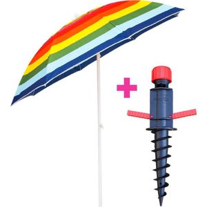 Parasol met Knik Ø180 Regenboog + Grondboor