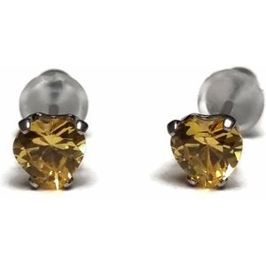Aramat jewels ® - Zirkonia zweerknopjes hartje 5mm oorbellen geel chirurgisch staal