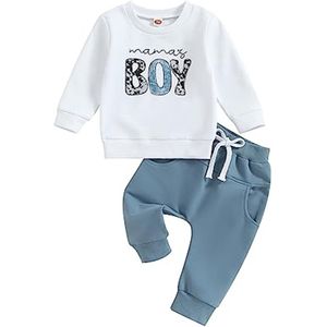 Baby jongens kleding set witte en blauwe outfit voor 6-12 maanden